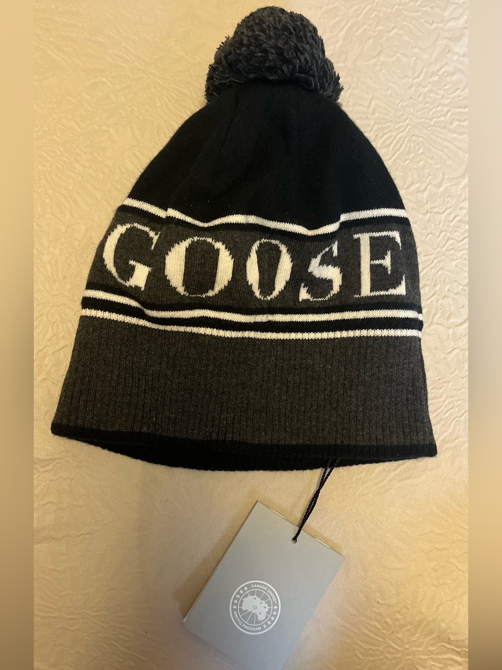 Canada Goose Black, White and Gray Pom Pom Toque
